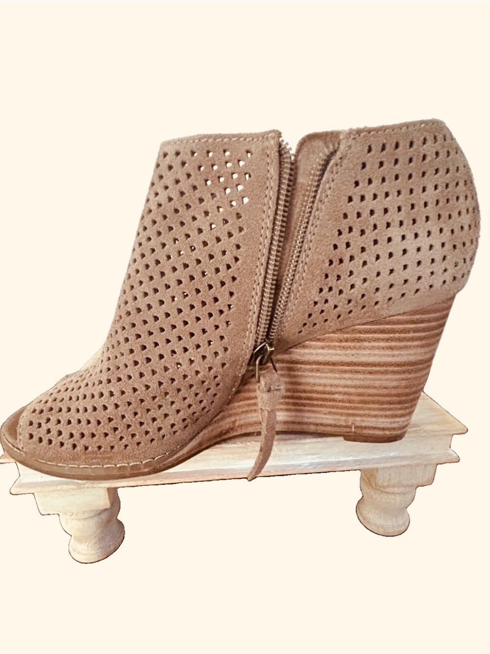 Lucky Brand Taupe Perforated Wedge Ankle Booties